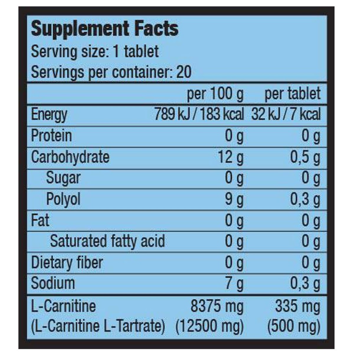 L-Carnitine Effervescent 20 Tabs 500mg BioTech USA