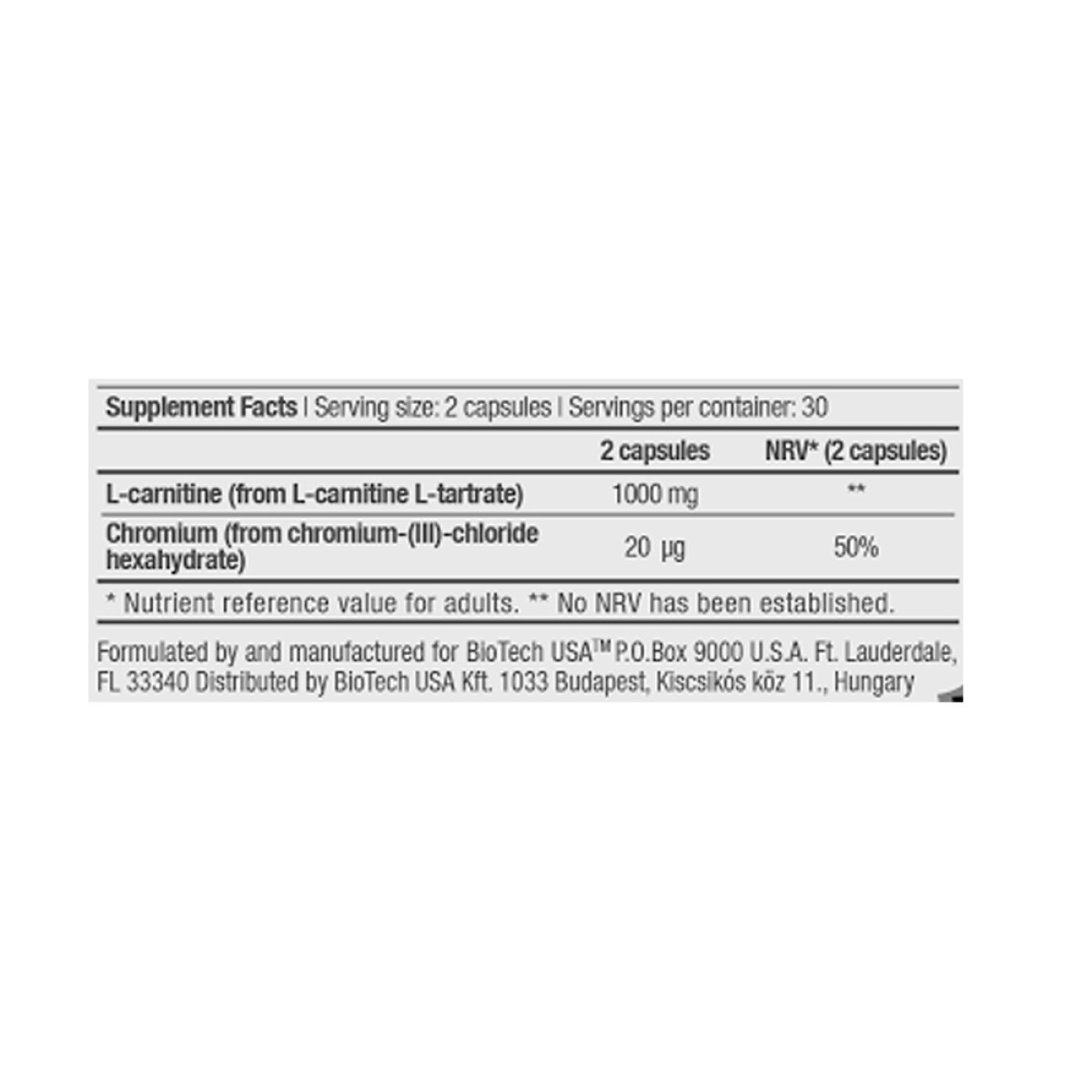 L-Carnitine + Chrome 60caps BioTech USA