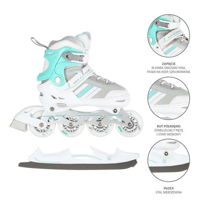 Αυξομειούμενα Rollers 2 σε 1 In-Line & Hockey Skates Small (29-33) Άσπρο/Μπλε NH18191 Nils Extreme