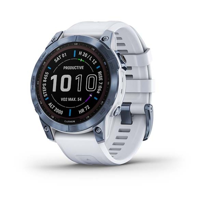 GARMIN Fenix 7 Sapphire Solar Titanium Mineral Blue DLC with Whitestone GA-010-02540-25