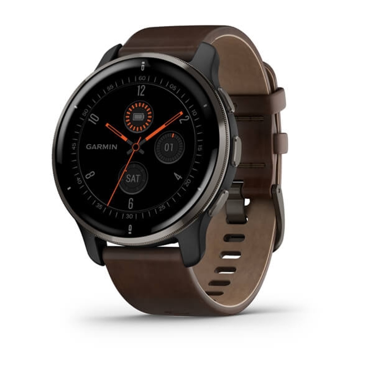 GARMIN Venu 2 Plus Black with Slate Bezel & Brown Leather GA-010-02496-15