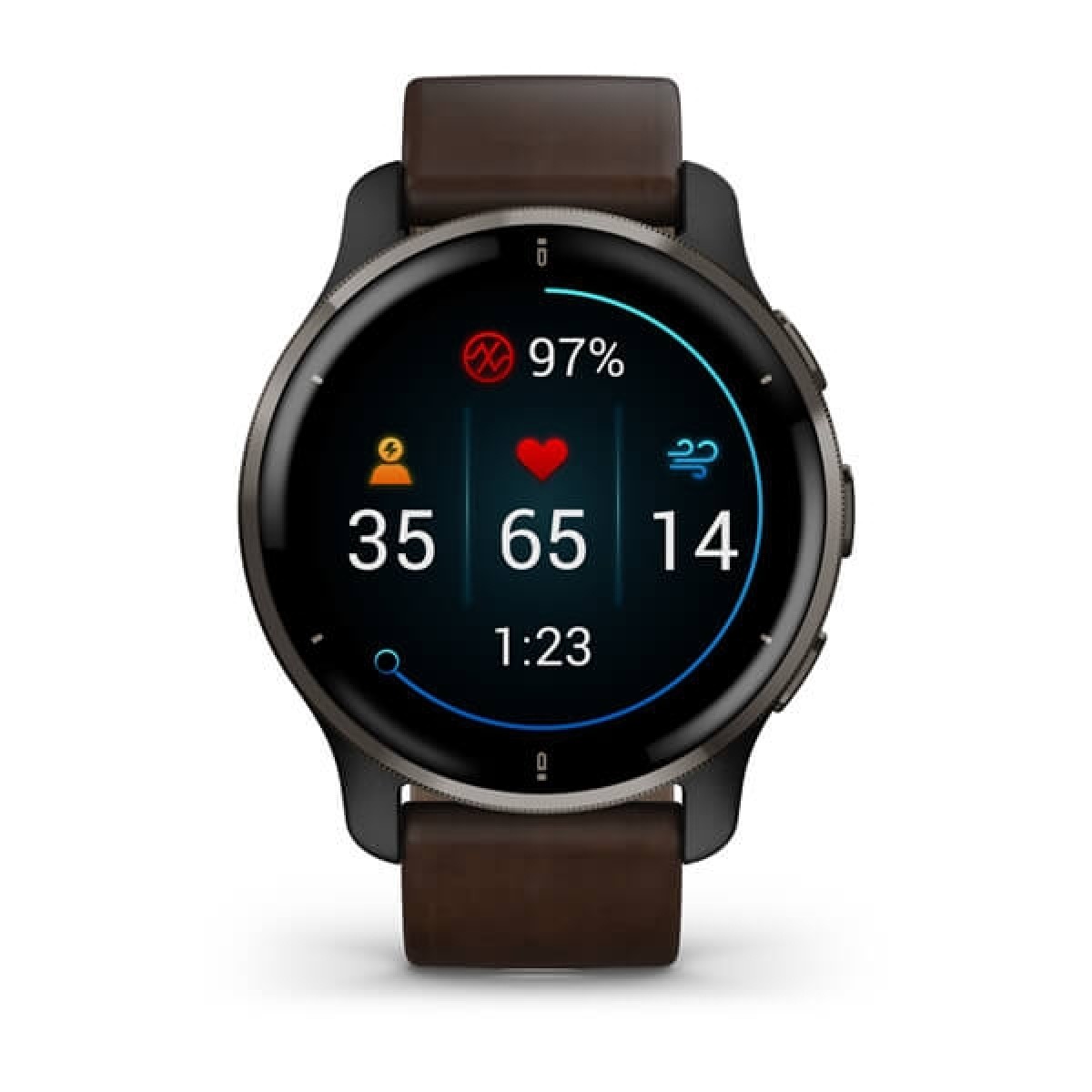 GARMIN Venu 2 Plus Black with Slate Bezel & Brown Leather GA-010-02496-15