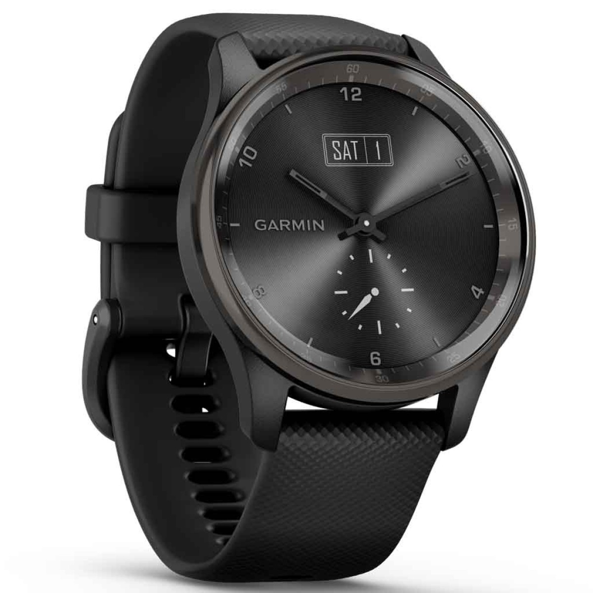 GARMIN Vivomove Trend Slate Stainless Steel Bezel with Black Case and Silicone Band GA-010-02665-00