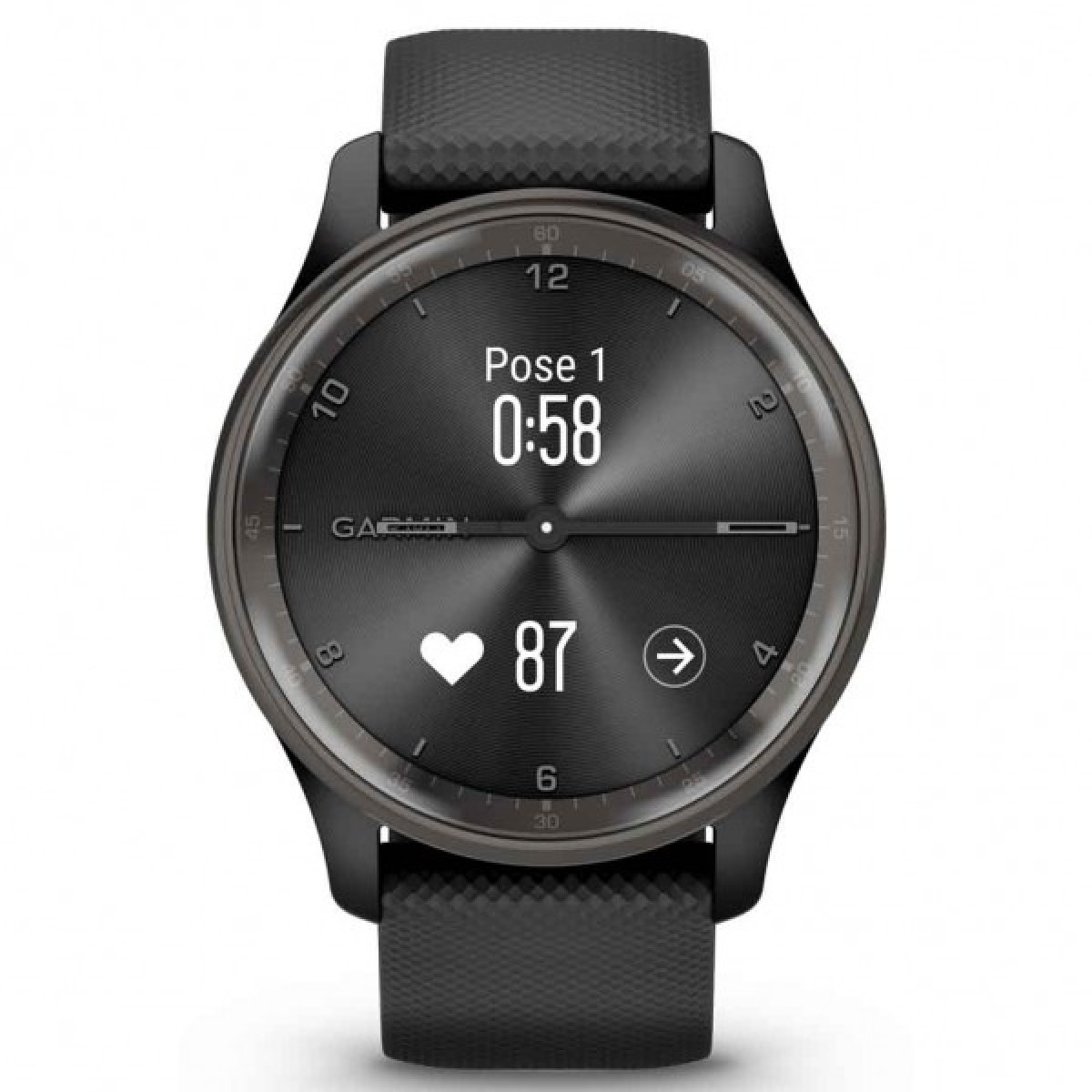 GARMIN Vivomove Trend Slate Stainless Steel Bezel with Black Case and Silicone Band GA-010-02665-00