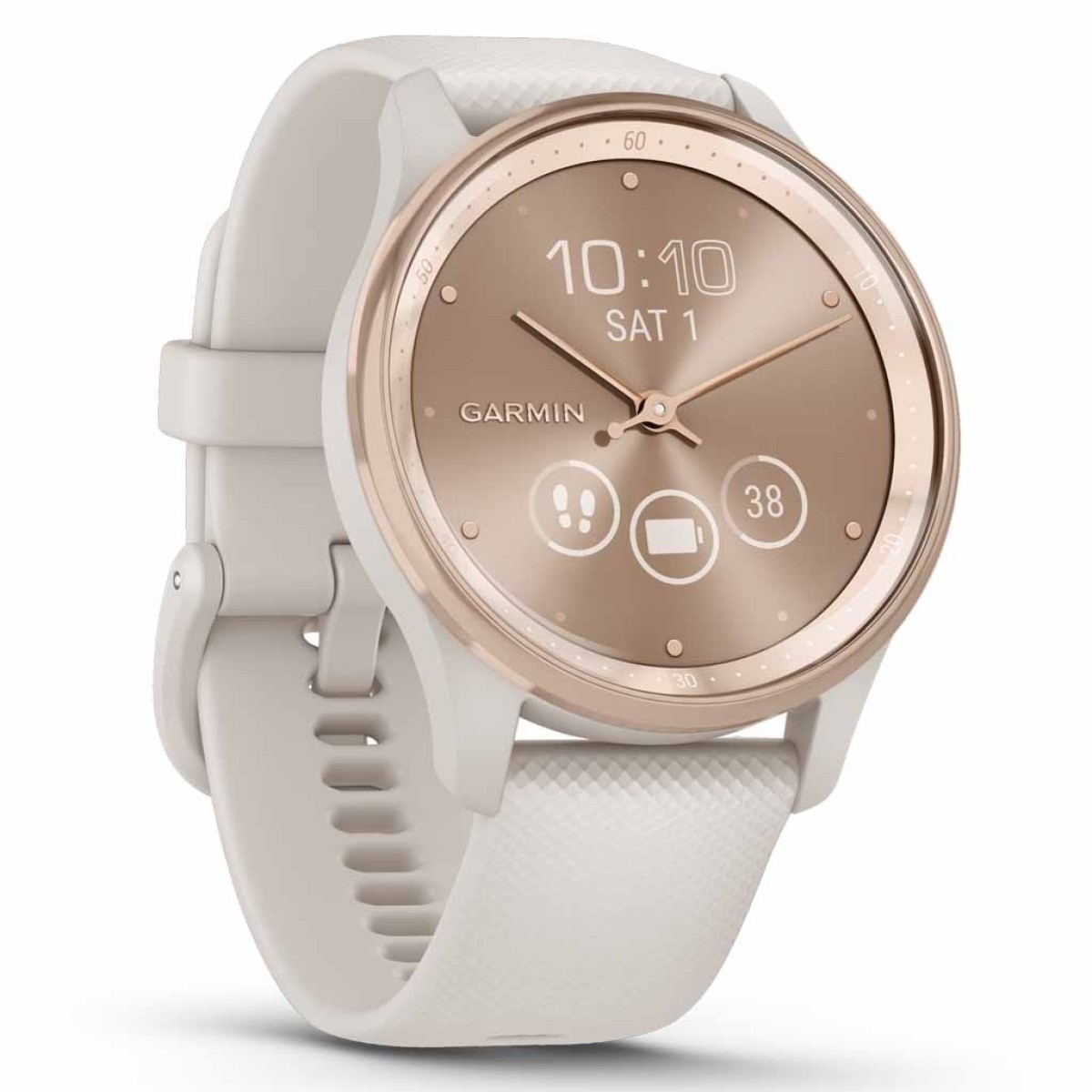 GARMIN Vivomove Trend Peach Gold Stainless Steel Bezel with White Cream Case and Silicone Band GA-010-02665-01