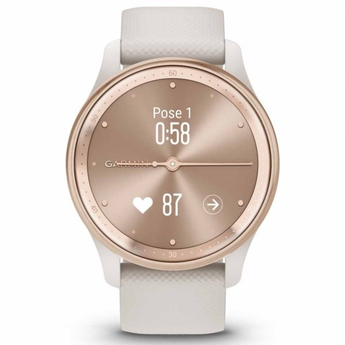 GARMIN Vivomove Trend Peach Gold Stainless Steel Bezel with White Cream Case and Silicone Band GA-010-02665-01