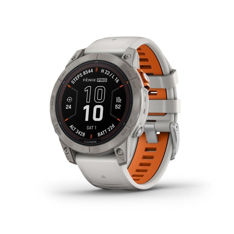 GARMIN Fenix 7 Pro Sapphire Solar Titanium with Fog Gray and Ember Orange GA-010-02777-21