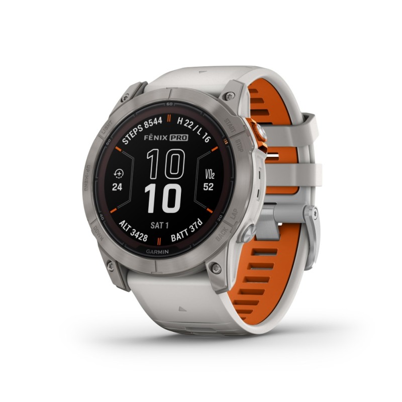 GARMIN Fenix 7X Pro Sapphire Solar Titanium with Fog Gray and Ember Orange GA-010-02778-15